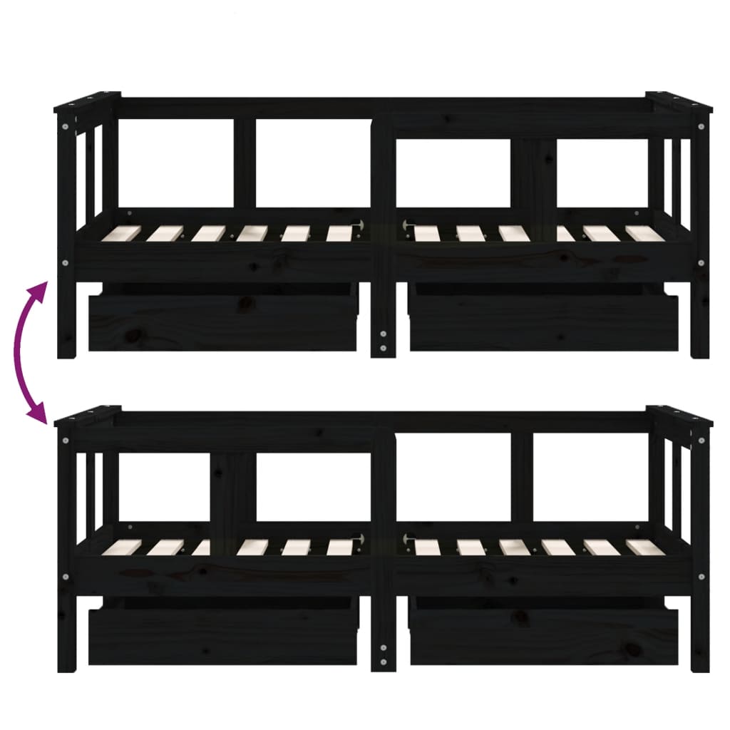 Estructura de cama infantil con cajones 70x140 cm pino macizo negro