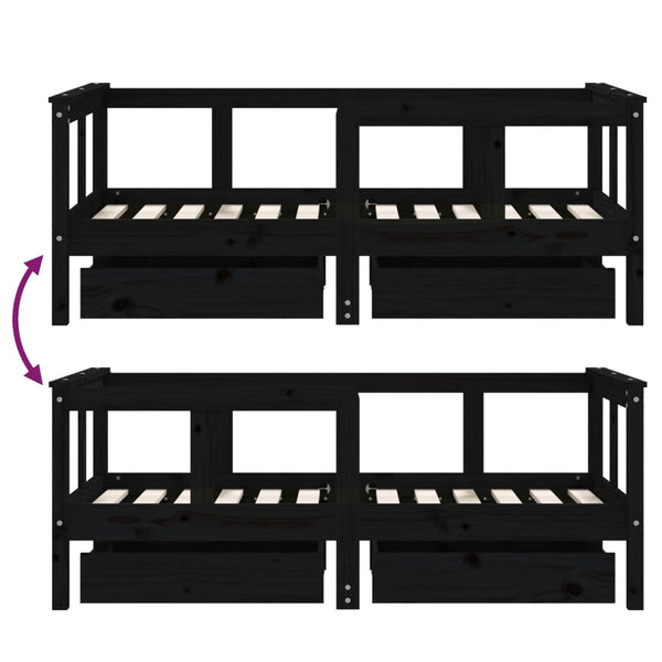 Children's bed frame with drawers 70x140 cm black solid pine