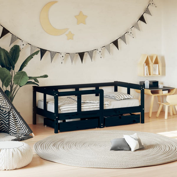 Estructura de cama infantil con cajones 70x140 cm pino macizo negro