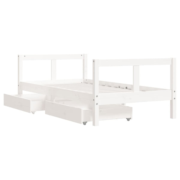 Children's bed frame with drawers 80x160cm solid pine white