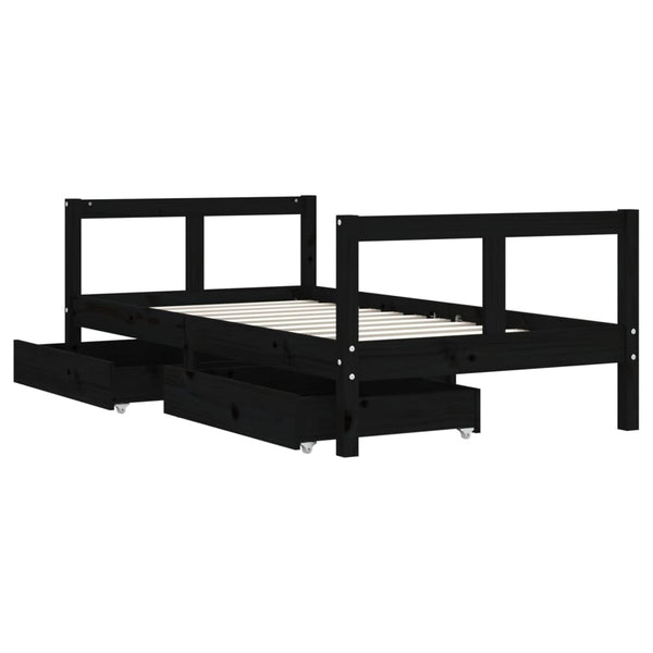 Children's bed frame with drawers 80x160 cm black solid pine
