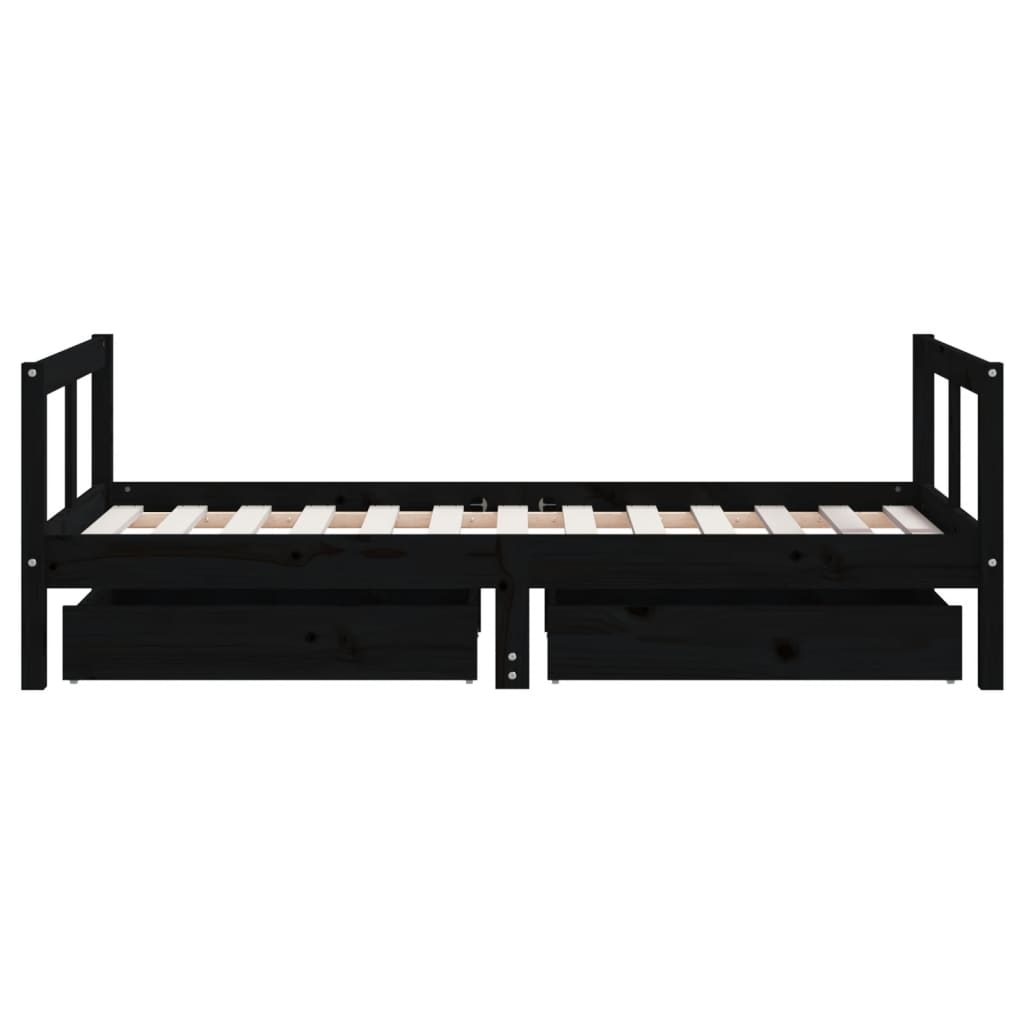 Children's bed frame with drawers 80x160 cm black solid pine