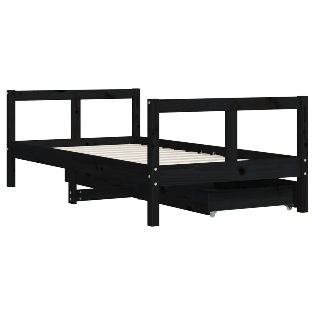 Children's bed frame with drawers 80x160 cm black solid pine