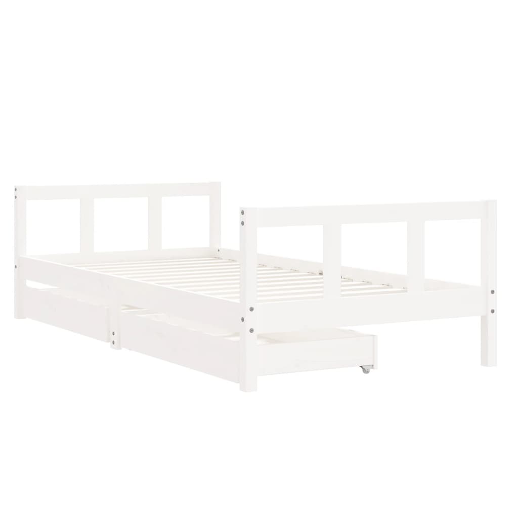 Estrutura cama infantil c/ gavetas 90x190cm pinho maciço branco