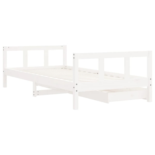 Children's bed frame with drawers 90x190cm solid pine white