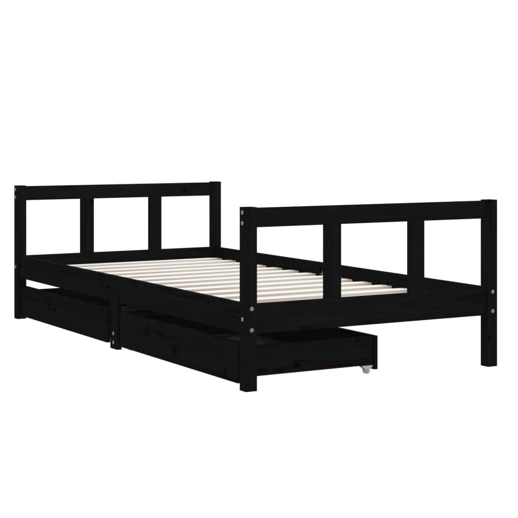 Children's bed frame with drawers 90x190 cm black solid pine