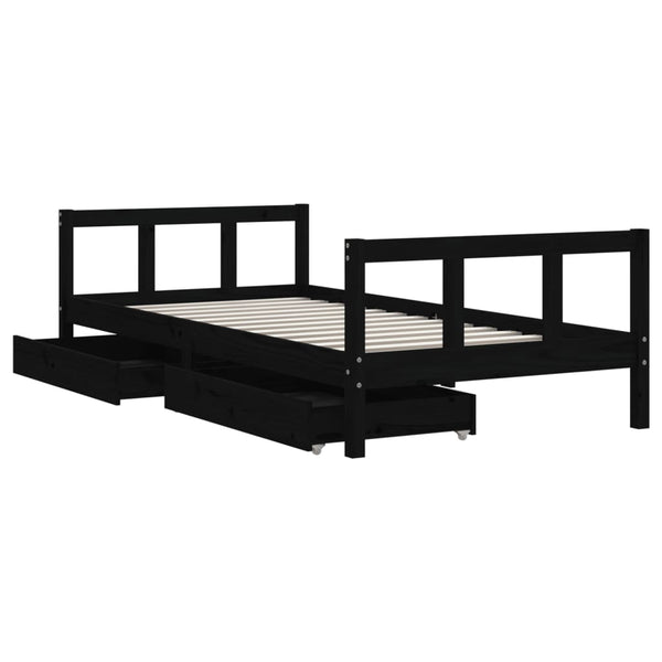 Children's bed frame with drawers 90x190 cm black solid pine