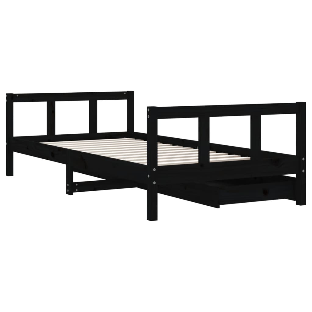 Estrutura cama infantil c/ gavetas 90x190 cm pinho maciço preto