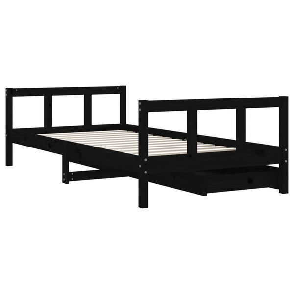 Children's bed frame with drawers 90x190 cm black solid pine