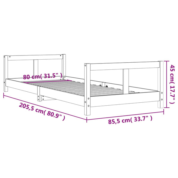 Estrutura de cama infantil 80x200 cm pinho maciço branco