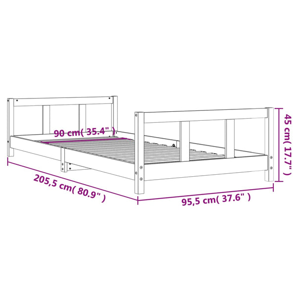 Estructura de cama infantil 90x200 cm pino macizo negro