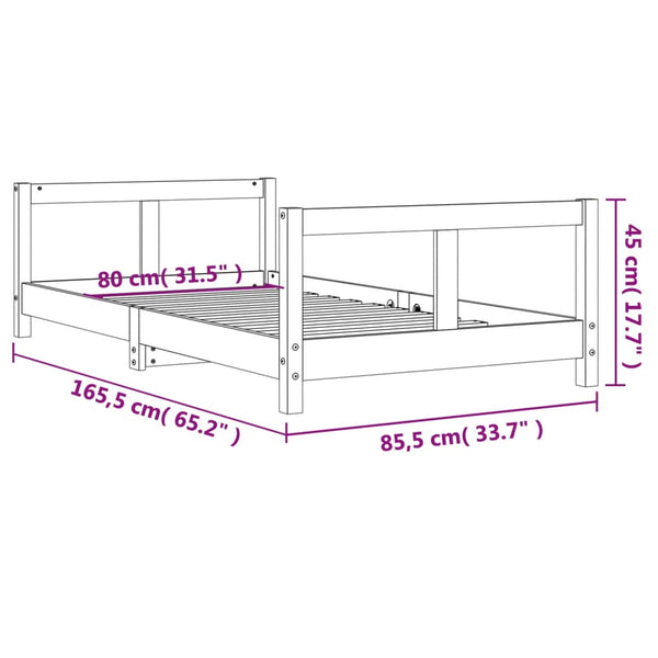 Estructura de cama infantil de pino macizo negro 80x160 cm