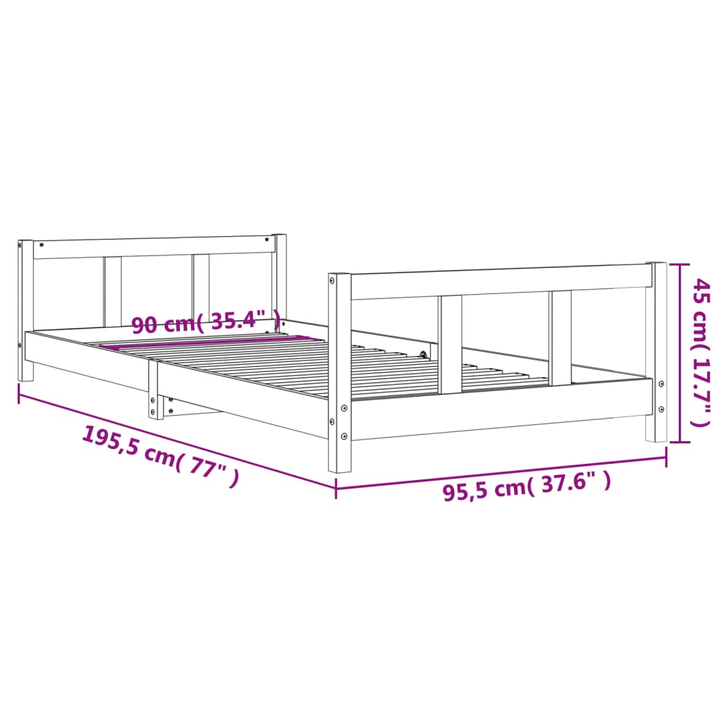 Estructura de cama infantil 90x190 cm pino macizo negro