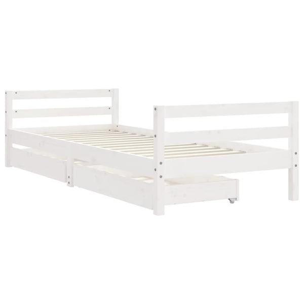 Children's bed frame with drawers 80x200cm white solid pine