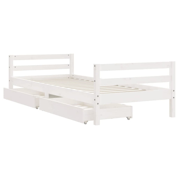 Children's bed frame with drawers 80x200cm white solid pine