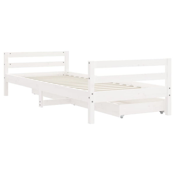 Children's bed frame with drawers 80x200cm white solid pine