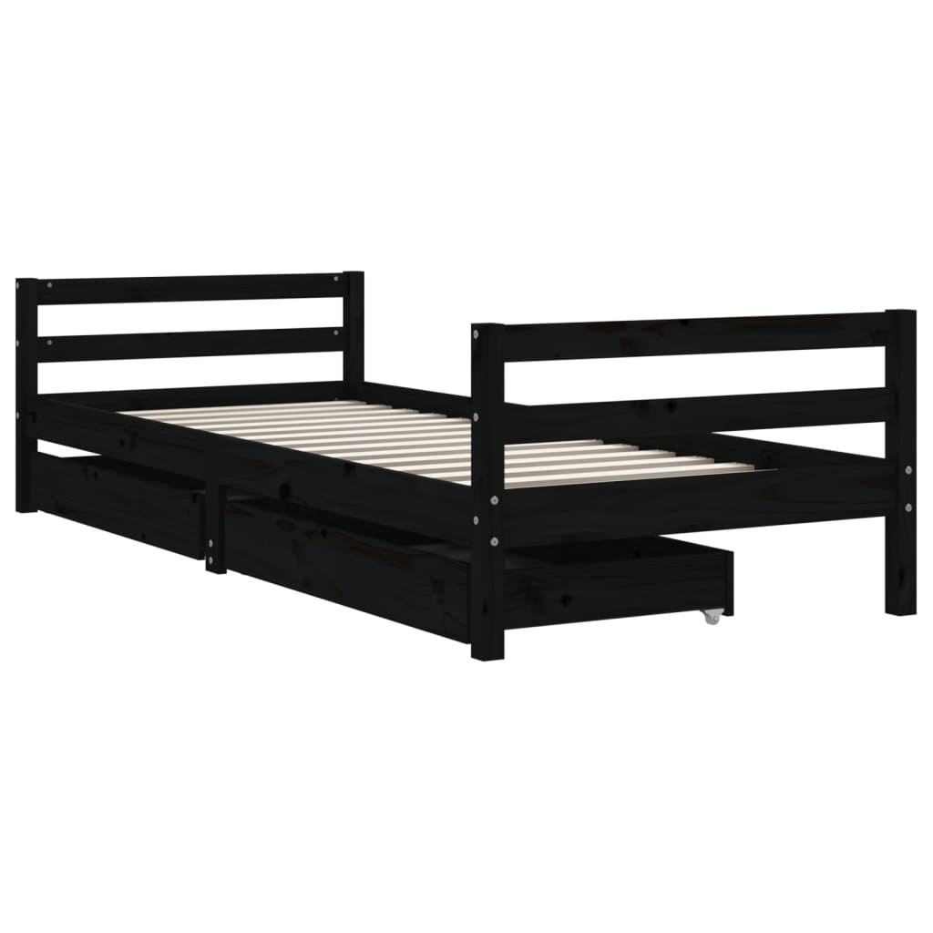 Children's bed frame with drawers 80x200cm black solid pine