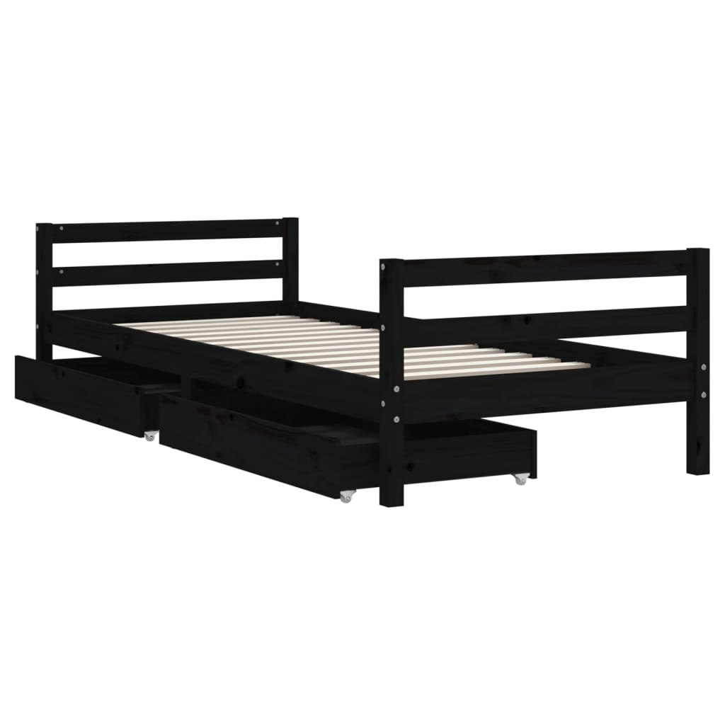 Children's bed frame with drawers 80x200cm black solid pine