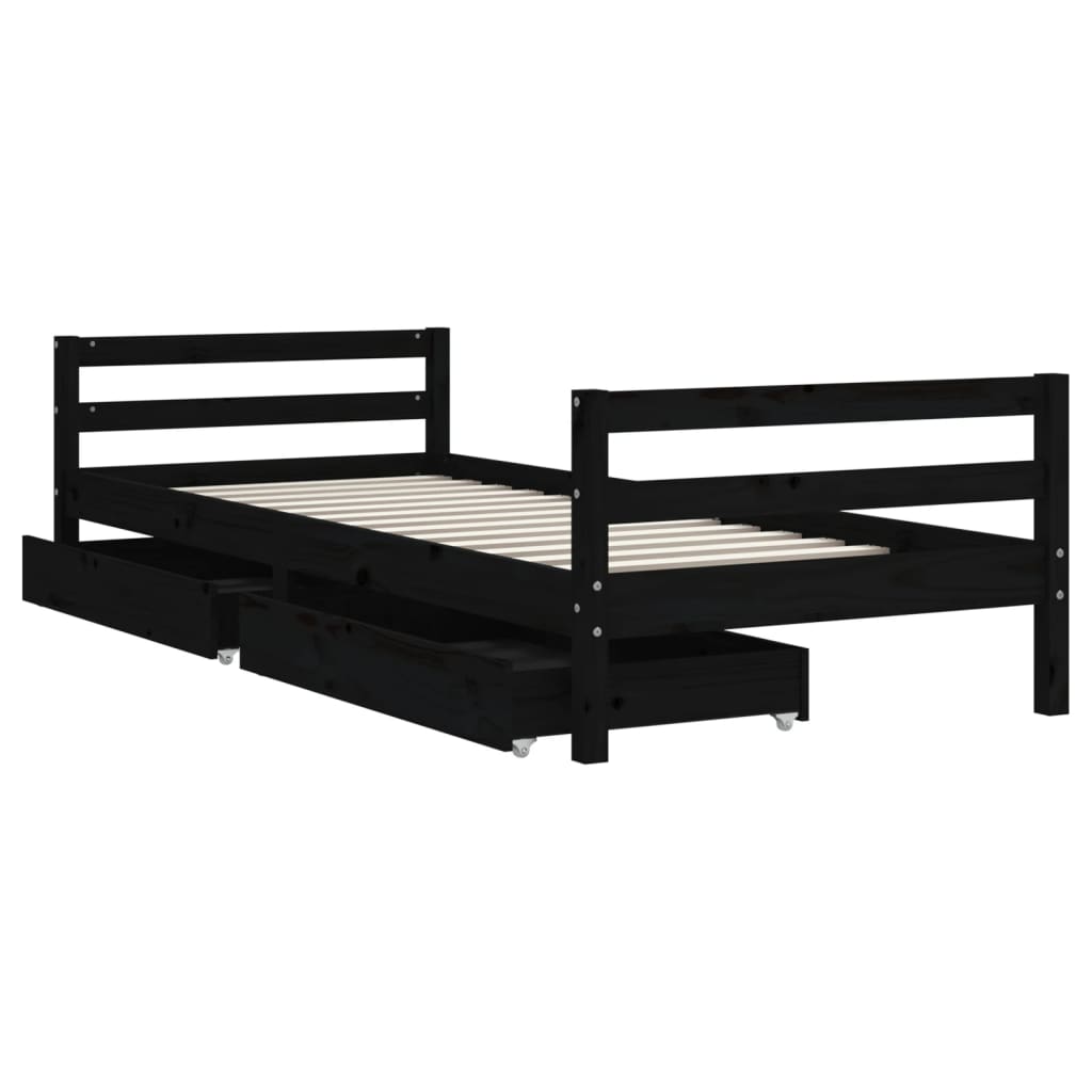 Estructura de cama infantil con cajones 80x200cm pino macizo negro