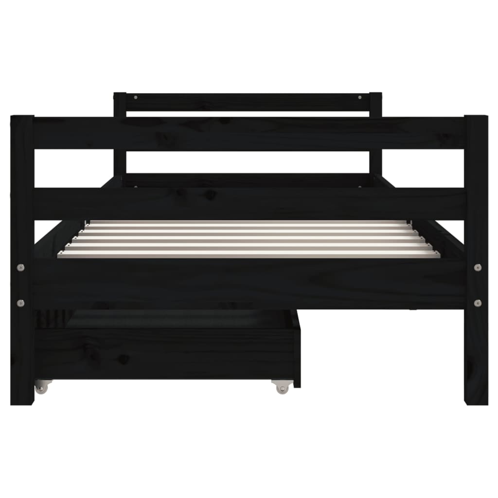 Children's bed frame with drawers 80x200cm black solid pine