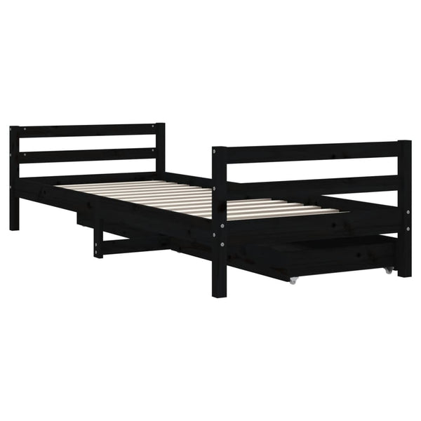 Children's bed frame with drawers 80x200cm black solid pine