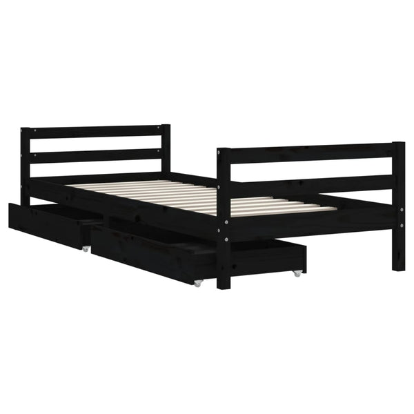 Children's bed frame with drawers 90x200 cm black solid pine