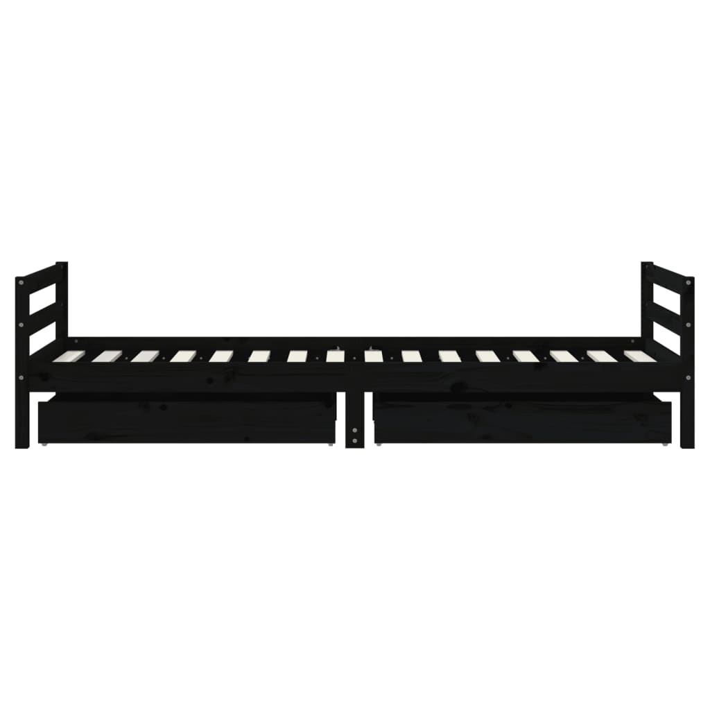 Estructura de cama infantil con cajones 90x200 cm pino macizo negro