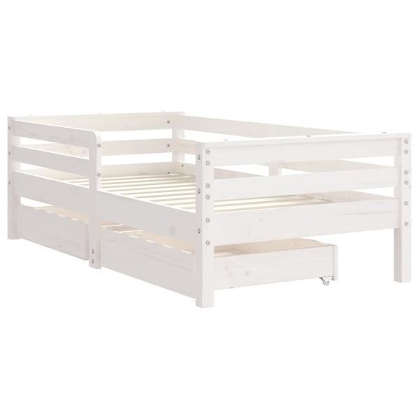 Children's bed frame with drawers 70x140cm solid pine white