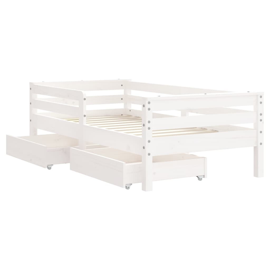 Children's bed frame with drawers 70x140cm solid pine white