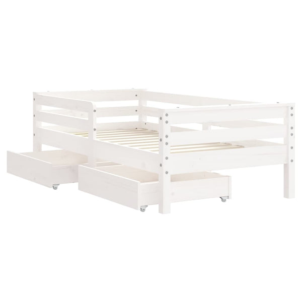 Estrutura cama infantil c/ gavetas 70x140cm pinho maciço branco