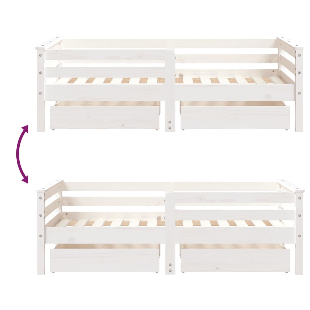 Children's bed frame with drawers 70x140cm solid pine white