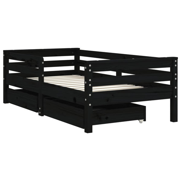 Children's bed frame with drawers 70x140 cm black solid pine