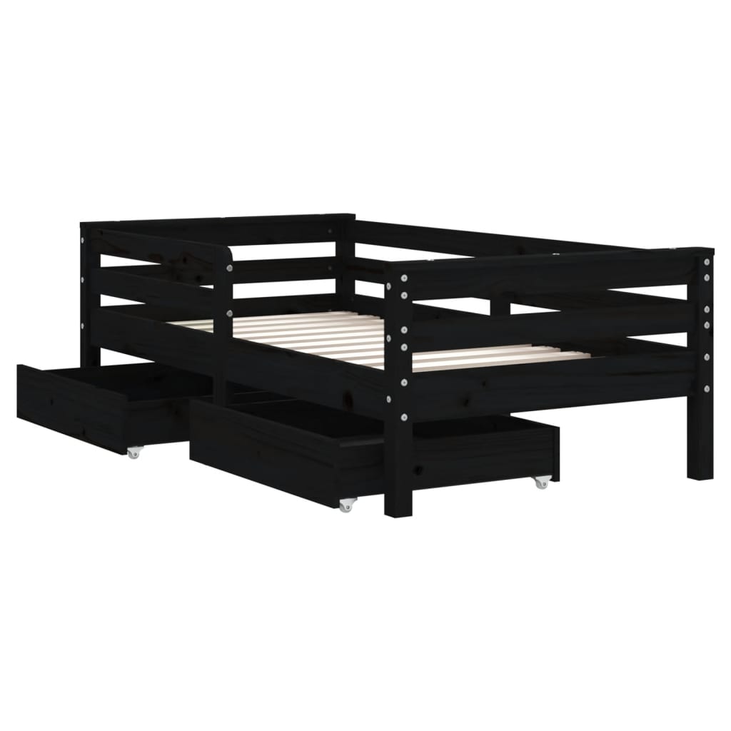 Estructura de cama infantil con cajones 70x140 cm pino macizo negro