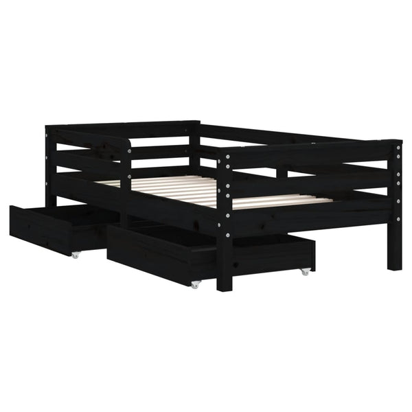 Children's bed frame with drawers 70x140 cm black solid pine