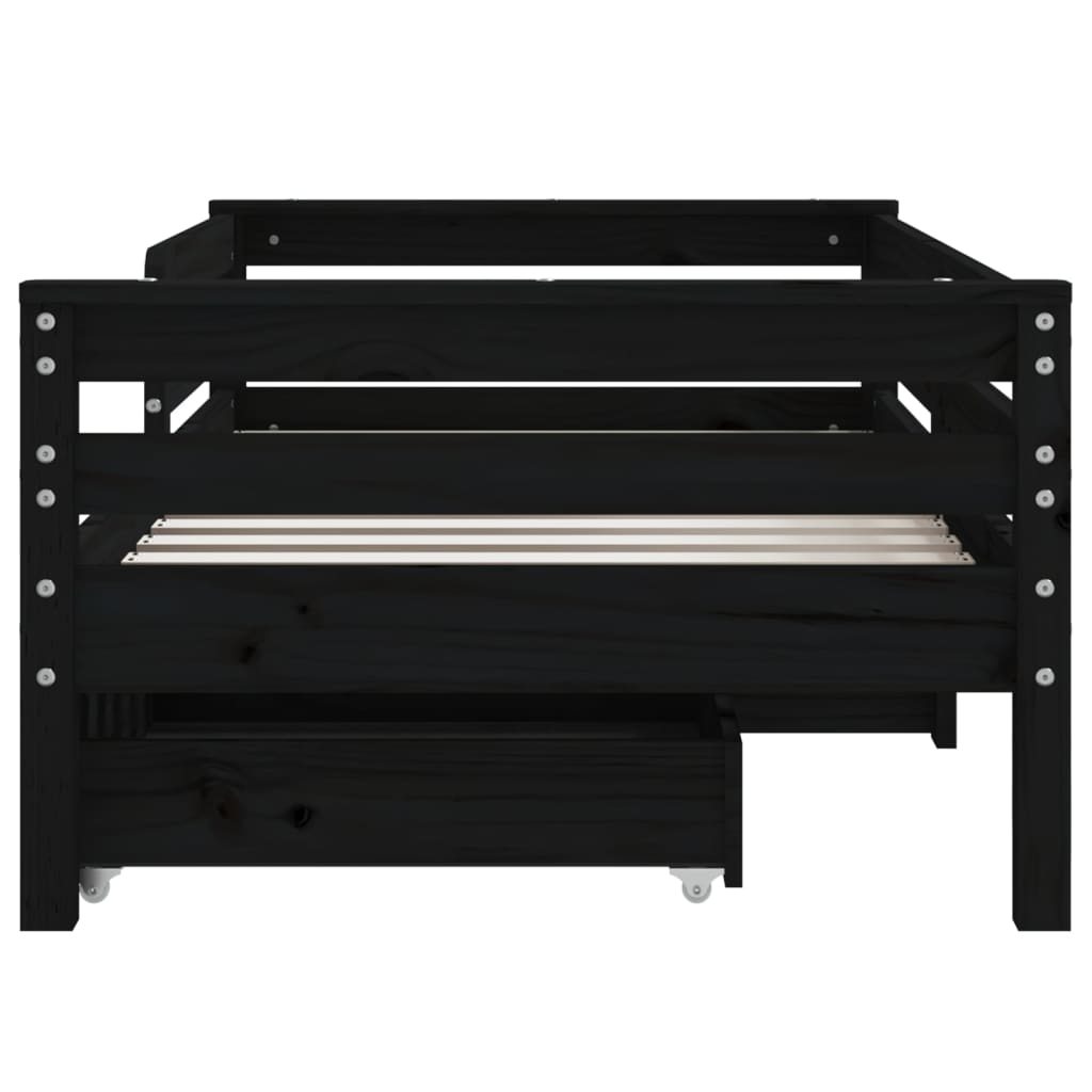 Children's bed frame with drawers 70x140 cm black solid pine