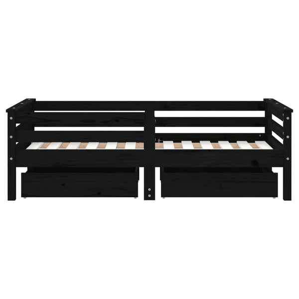 Children's bed frame with drawers 70x140 cm black solid pine