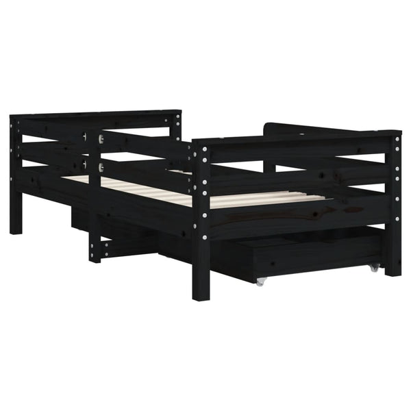 Children's bed frame with drawers 70x140 cm black solid pine