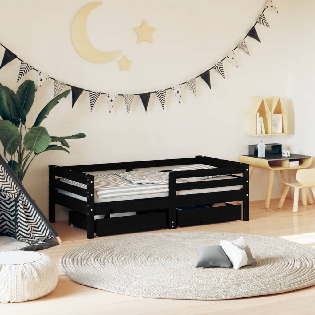 Estructura de cama infantil con cajones 70x140 cm pino macizo negro