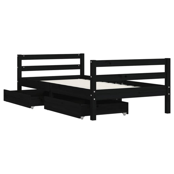 Children's bed frame with drawers 80x160 cm black solid pine