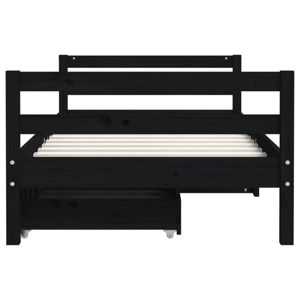 Children's bed frame with drawers 80x160 cm black solid pine