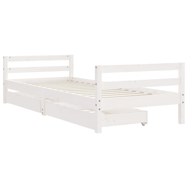 Children's bed frame with drawers 90x190cm solid pine white