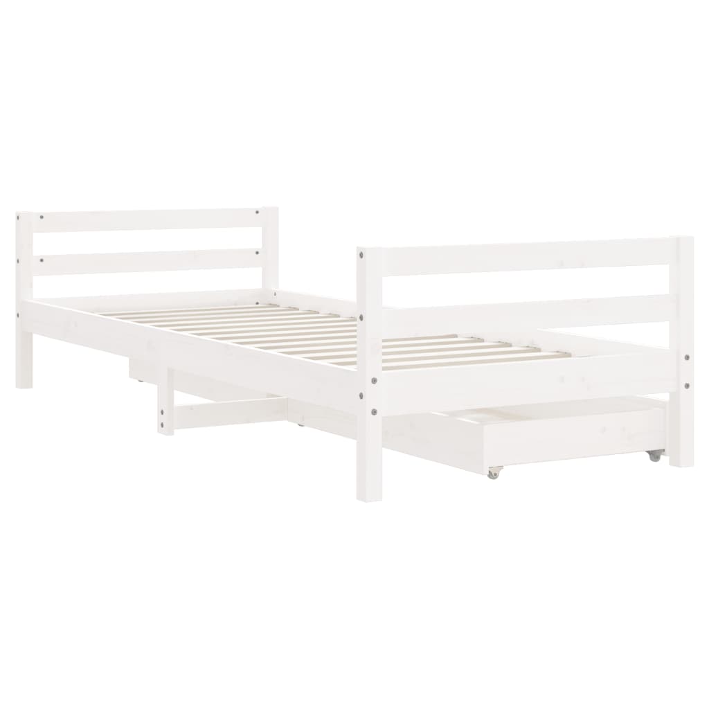 Children's bed frame with drawers 90x190cm solid pine white