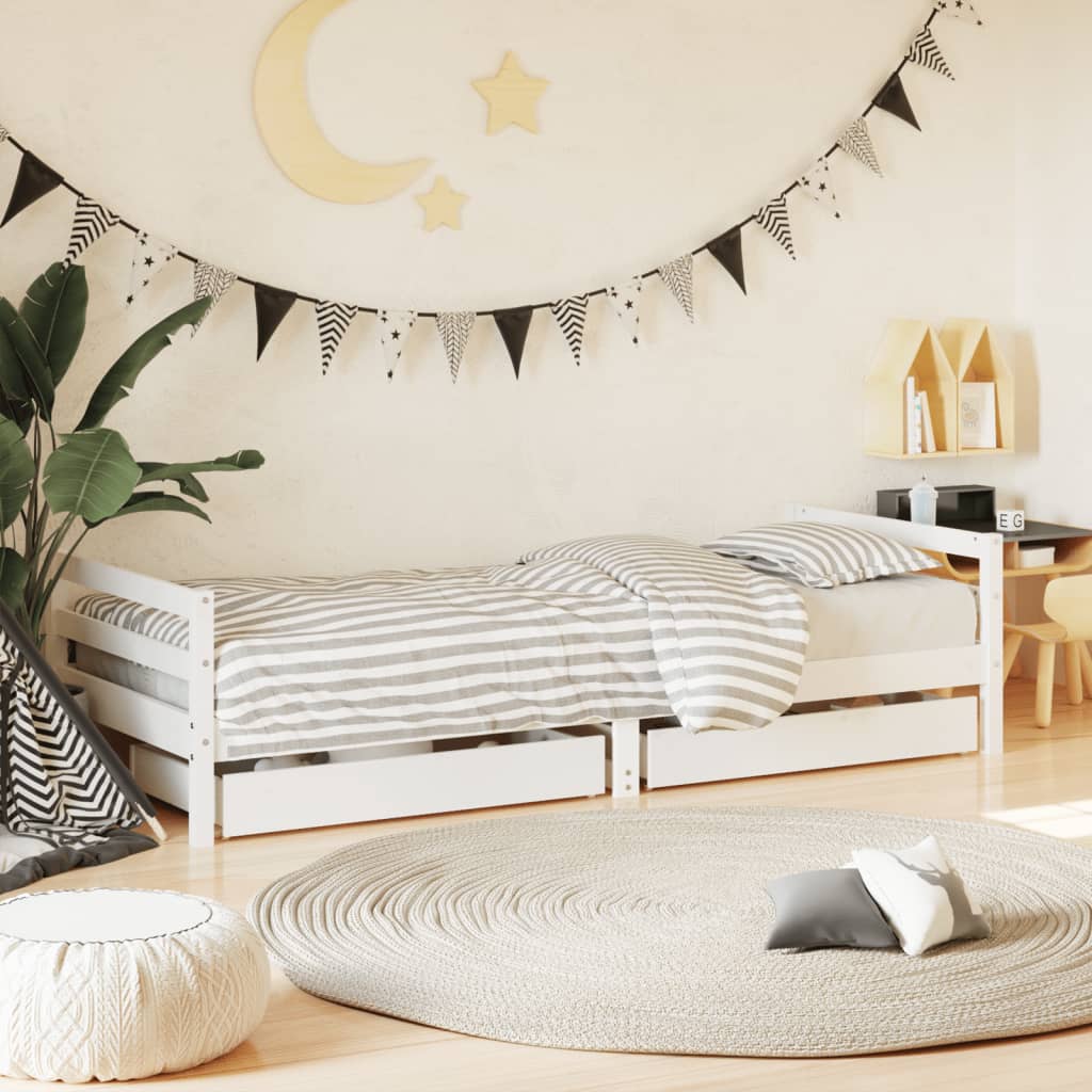 Estructura de cama infantil con cajones 90x190cm pino macizo blanco