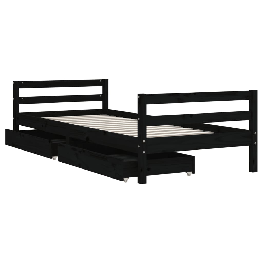 Estructura de cama infantil con cajones 90x190 cm pino macizo negro