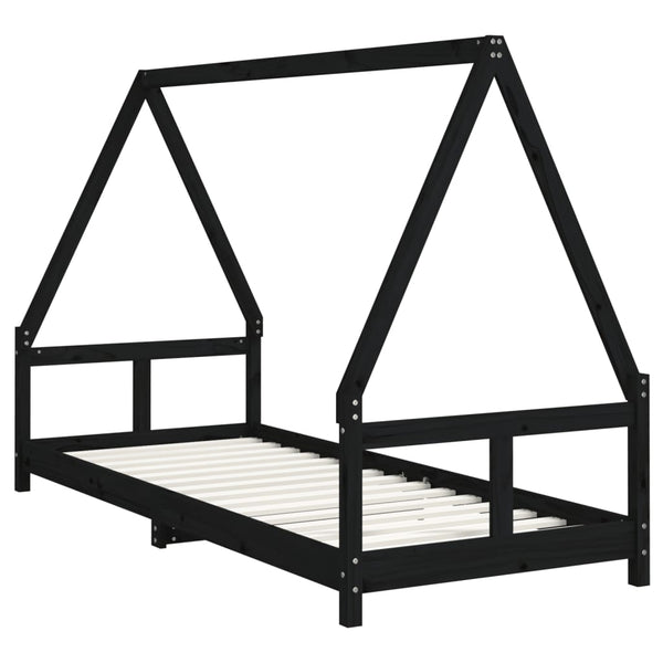 Estructura de cama infantil de pino macizo negro 80x200 cm