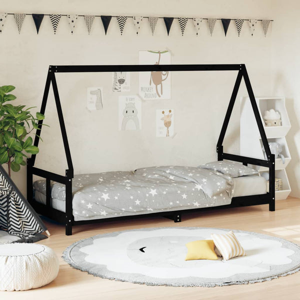 Estructura de cama infantil de pino macizo negro 80x200 cm