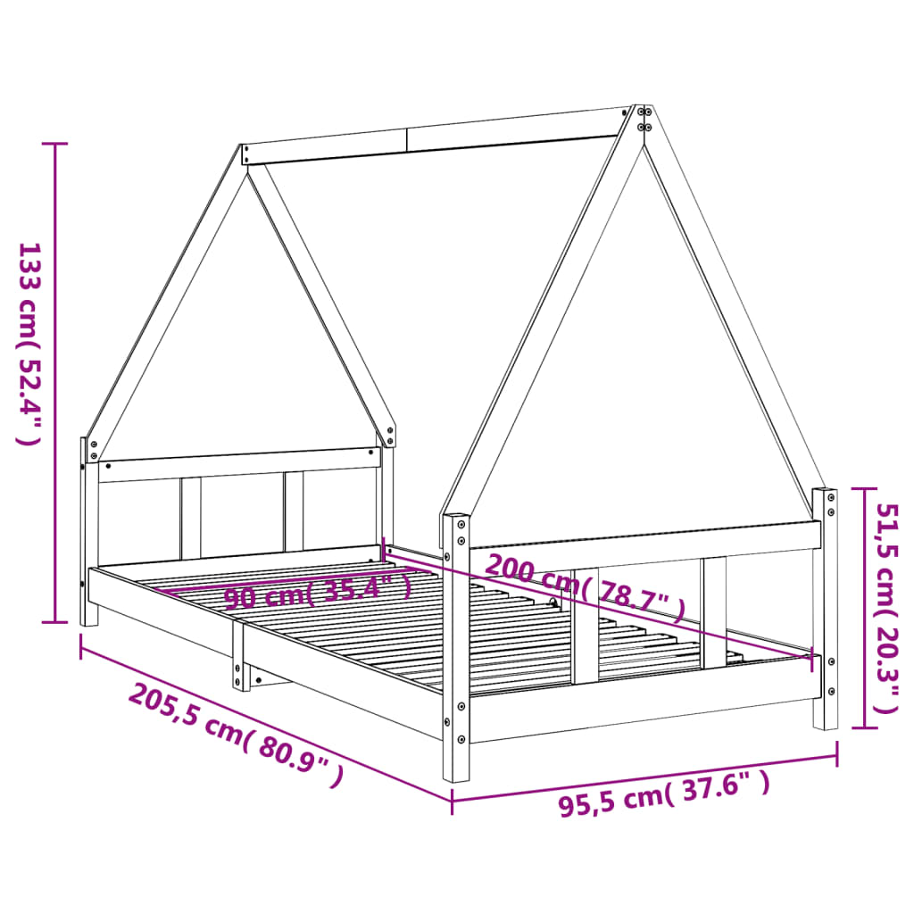 Estrutura de cama infantil 90x200 cm pinho maciço