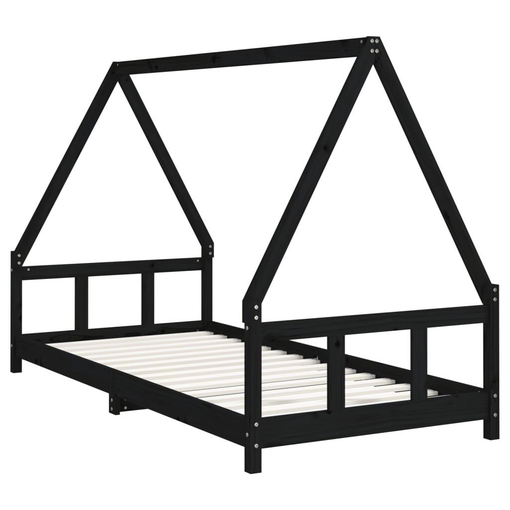 Children's bed frame 90x200 cm black solid pine