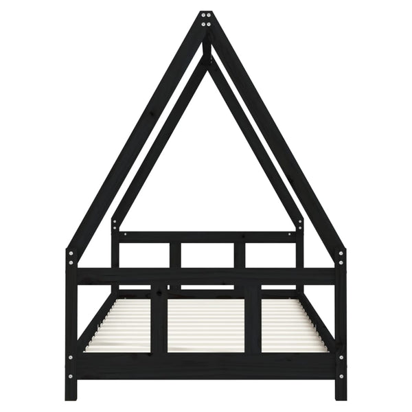 Children's bed frame 90x200 cm black solid pine