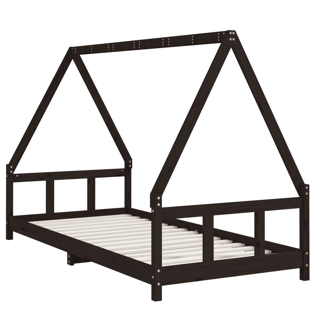 Estructura de cama infantil 90x200 cm pino macizo negro